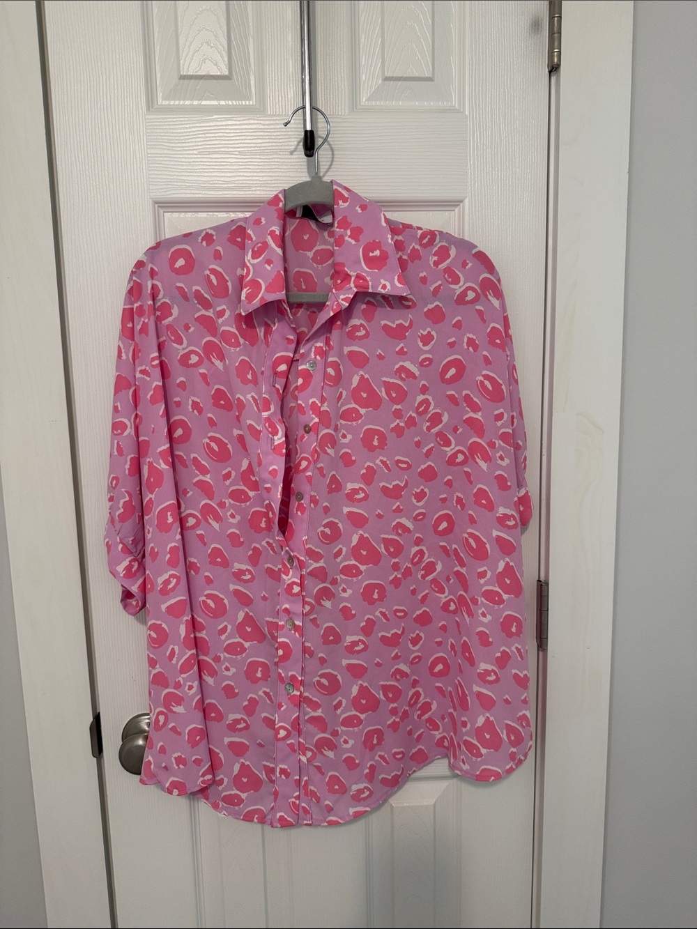 Adrienne Pink Leopard-Print Button Down Shirt for Men